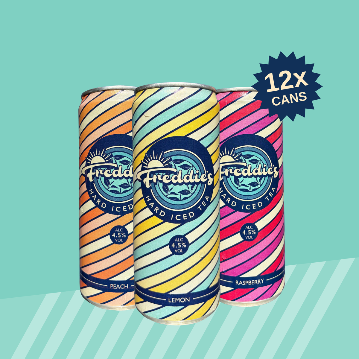 Freddie's Peach, Lemon and Raspberry Hard Iced Tea cans — 12 can case