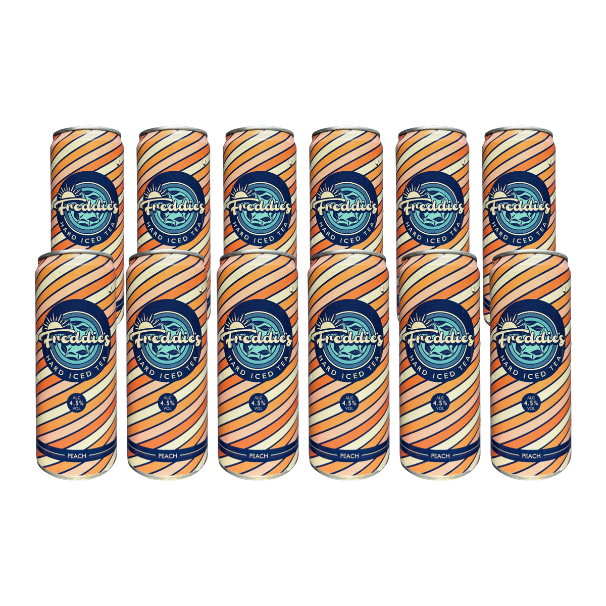 12 cans of Freddie's Peach Hard Iced Tea